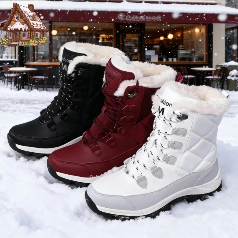 2025 tendance chaude femmes hiver bottes de neige chaud en peluche doublé mi-mollet bottes imperméable anti-dérapant en plein air neige femmes chaussures de randonnée