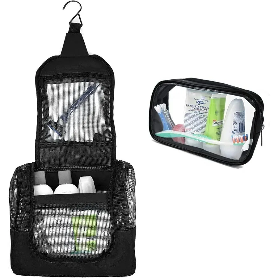 

Portable Hanging Shower Caddy Organizer Bag Black Free Toiletries Case Metal Hook Quick Dry Mesh Shower Caddy Tote Bag Pouch Fo