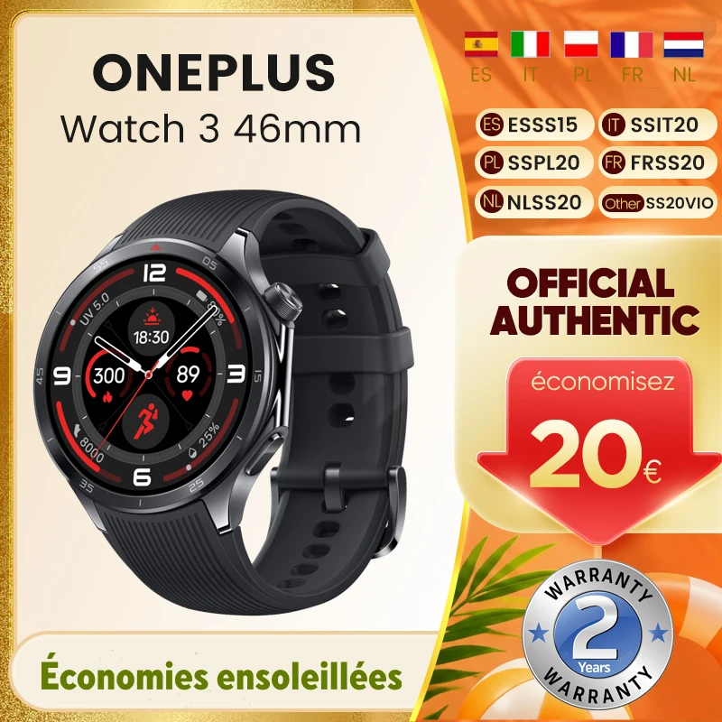 Montre connectée OnePlus Watch 3 version globale, écran AMOLED LTPO de 1,50 pouces, processeur Snapdragon W5, GPS double fréquence, Wear OS