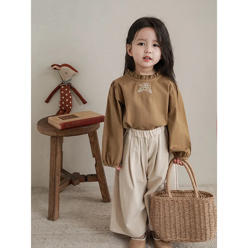 

Girls' Rose Embroidered Shirt and Suspender Skirt Set2025New Spring and Autumn Children's Shirt Dress