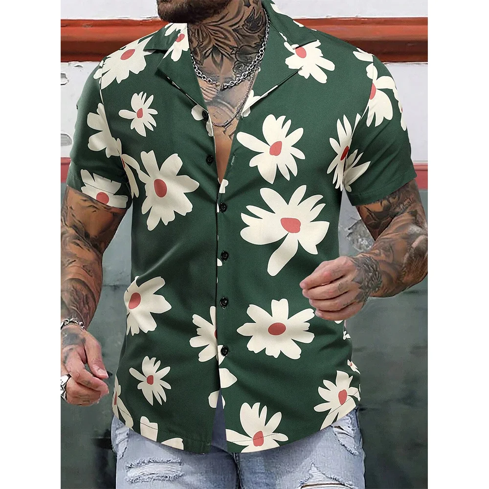 Men's Hawaiian Shirts For Men Short Sleeve 3D Printed Shirt Beach Blouse Orange Retro Tie Pattern Aloha Shirts Summer Tops