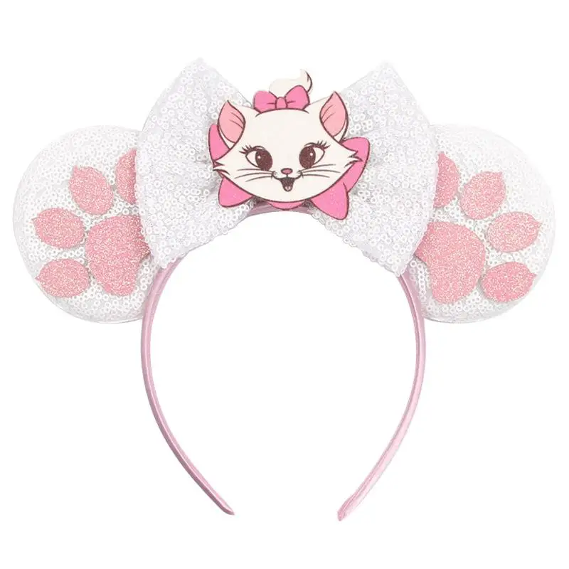 Kawaii Disney Marie Cat Headband Sequined Bow Headband Adult Children Birthday Party Hair Accessories Cosplay Hair Accessories