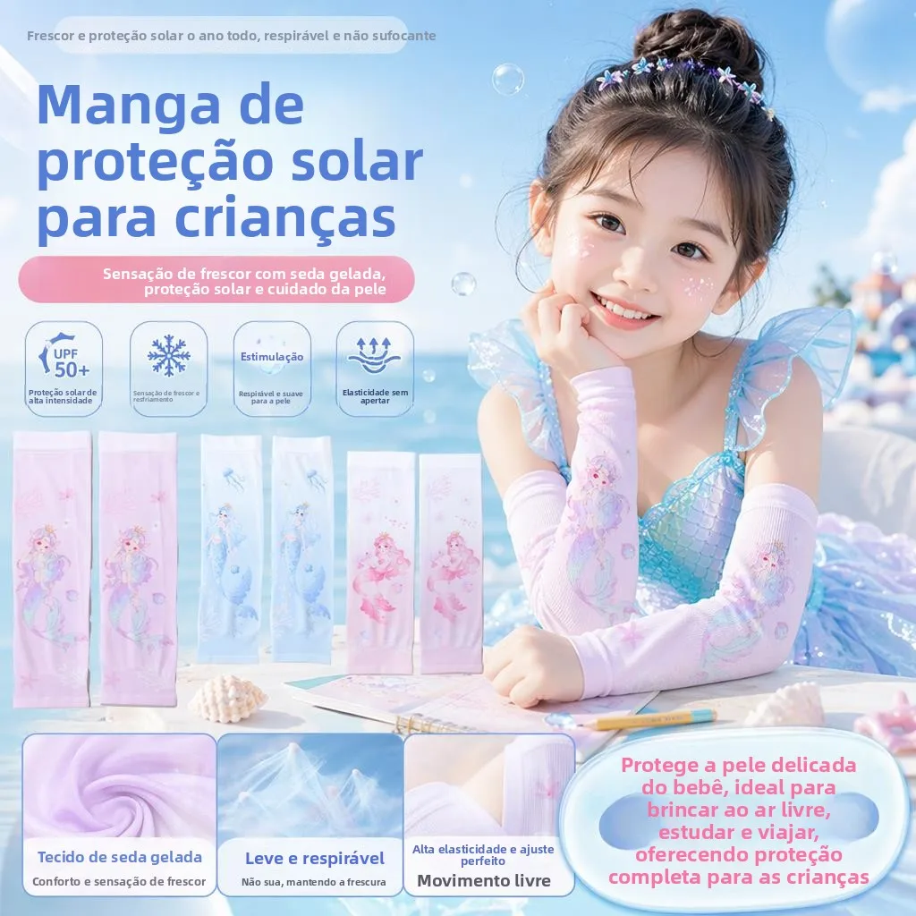 子供用日焼け止めアイススリーブ-薄くてゆったりとしたuvカット-マーメイドアイスシルクアームカバー-夏用涼しく快適なスリーブカバー