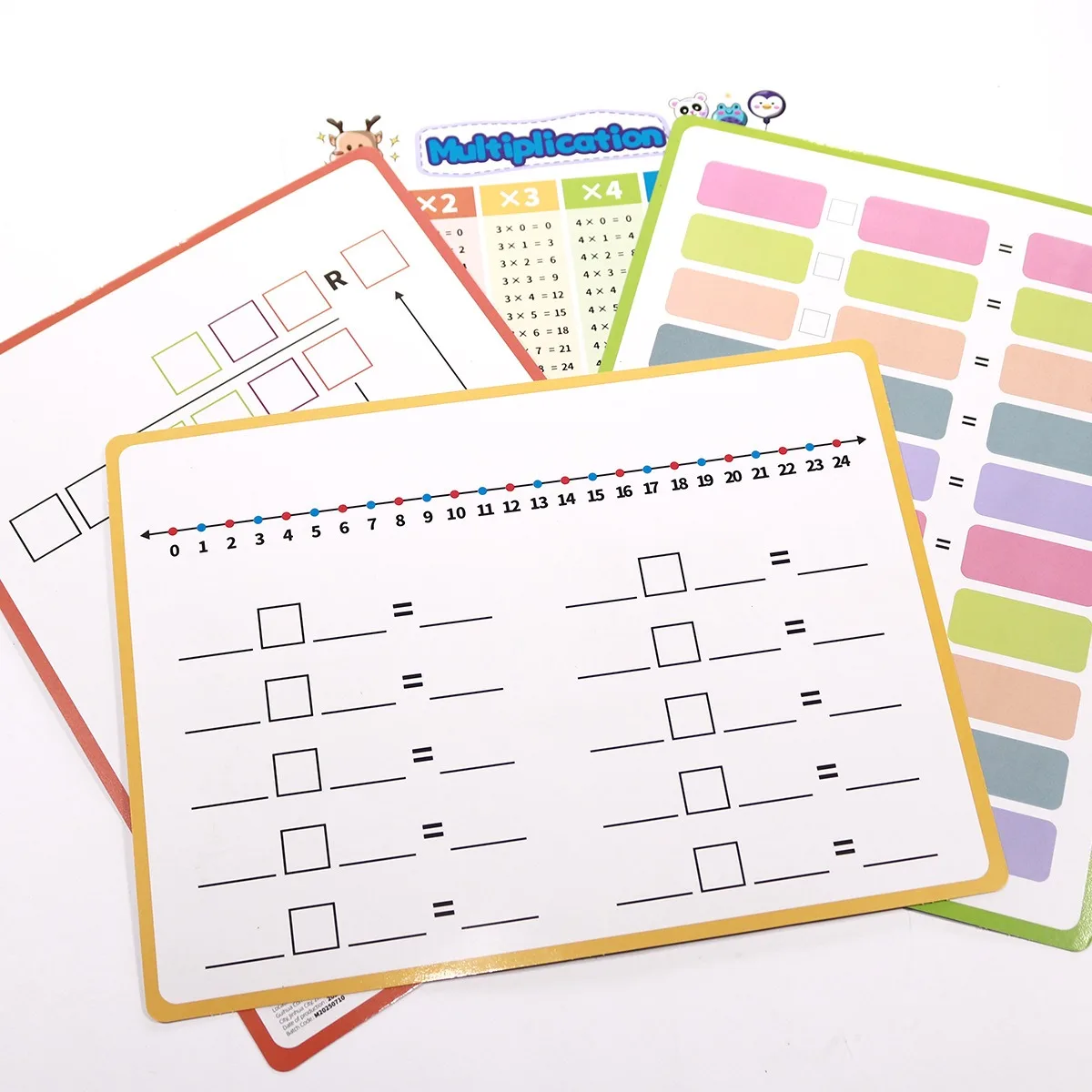 4 بطاقات ممارسة بالإضافة إلى بطاقات التعلم قسم الضرب والطرح والإجابة الأمامية للرياضيات وأسئلة الممارسة الخلفية #5