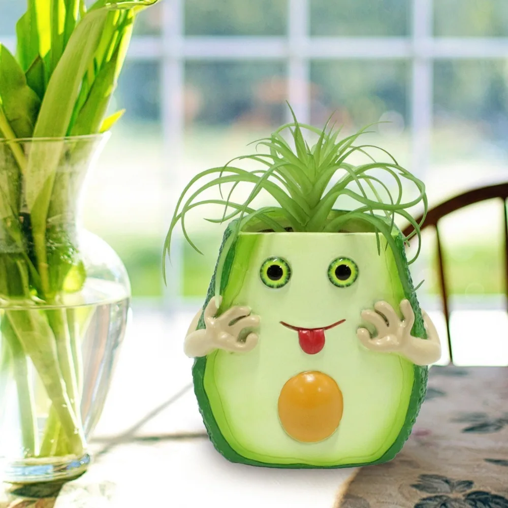 

Creative Cute Avocado Flowerpot Handmade Resin Craft Succulents Pot Funny Cactus Planter For Indoor Outdoor Plants Flower