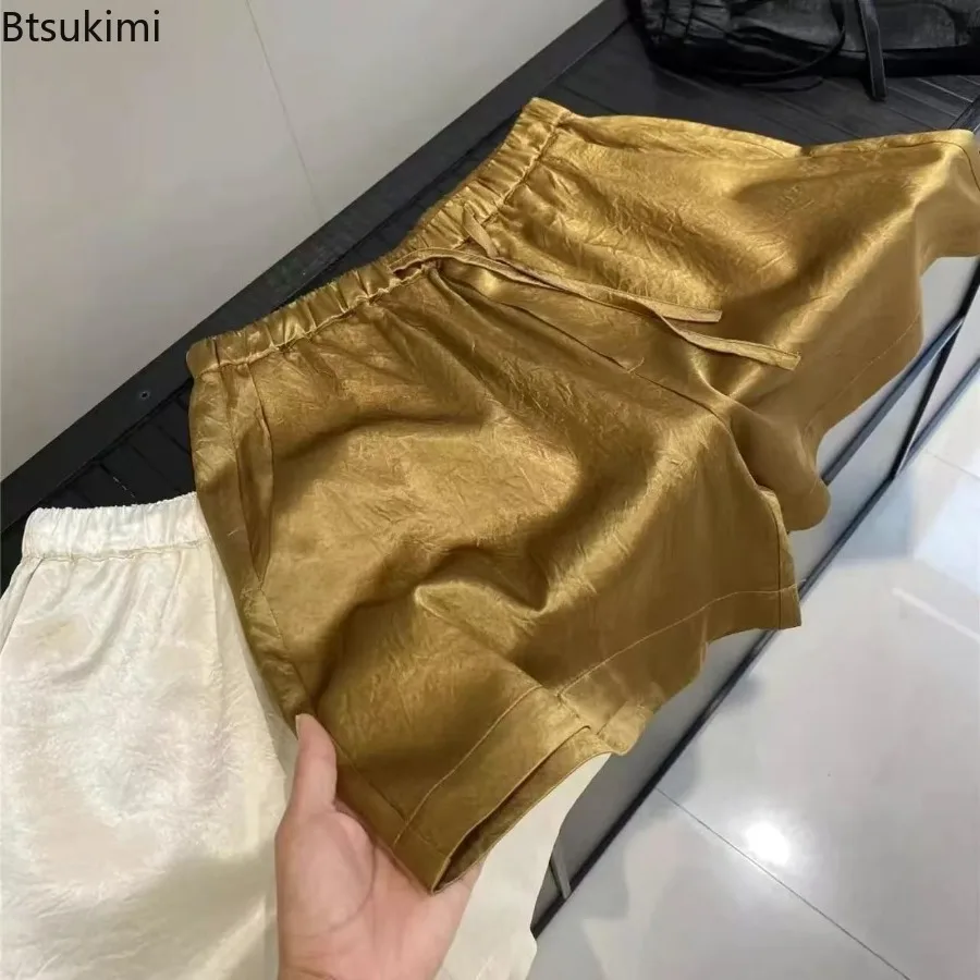 جديد الصيف المرأة الصلبة الساتان السراويل غير رسمية الرجعية الحرير الجليد الملمس مرونة الخصر فضفاض السراويل موضة تنوعا النساء السراويل الساخنة