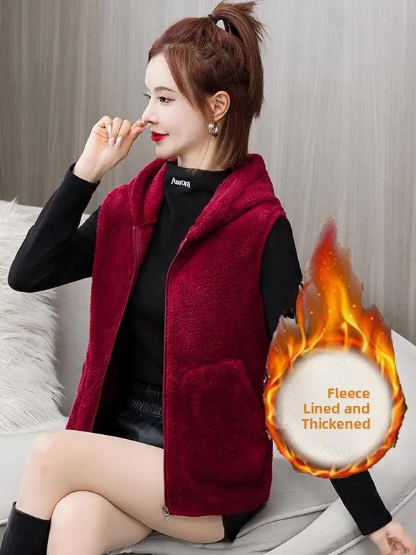 Gilet Double face en corail Fce pour femme, vêtement d'extérieur, ample, à capuche, pour les déplacements polyvalents, automne et hiver