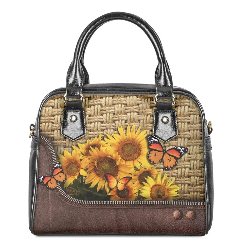 Bolsa de ombro de couro para mulheres, estampa de girassol, animais, estamos todos loucos aqui carteira feminina casual bolsa alça superior, conjunto tiracolo