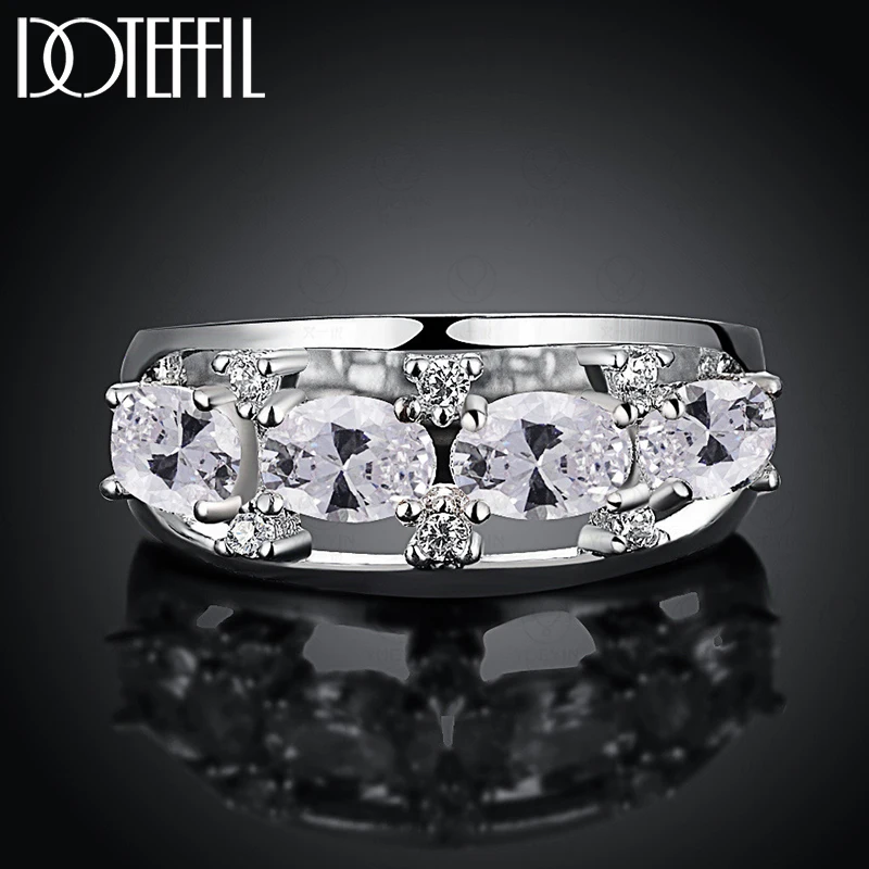 

DOTEFFIL 925 Sterling Silver Four Oval Big AAA Zircon Ring For Women Man Fashion Wedding Engagement Party Gift Charm Jewelry