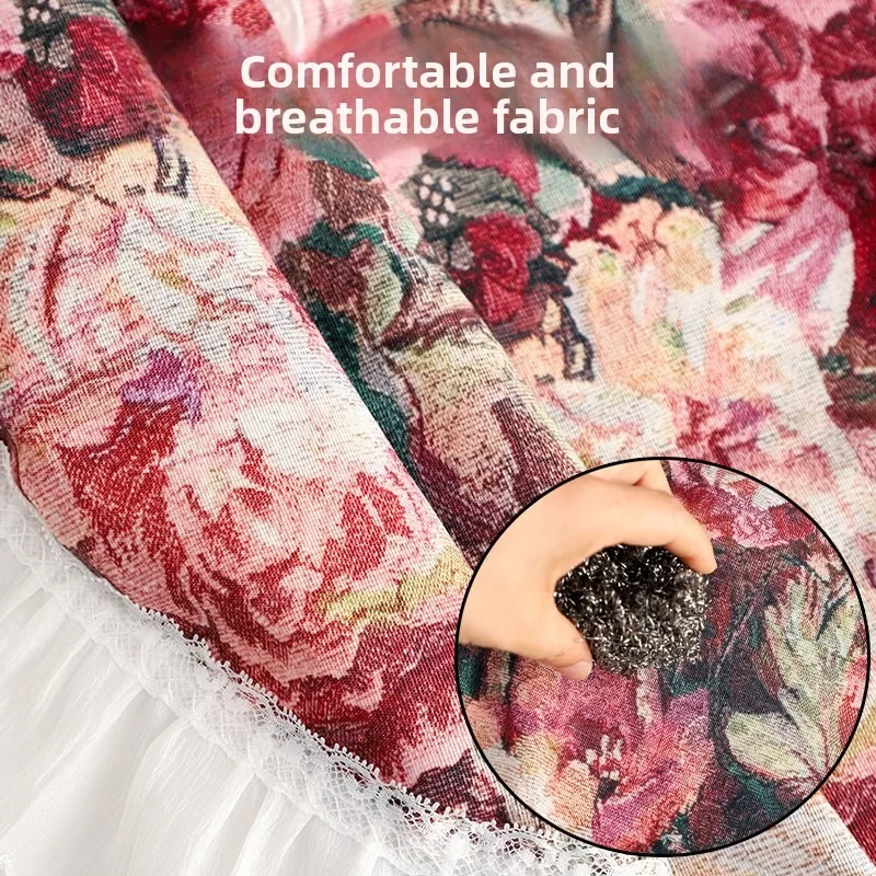 Retro Oil Painting Apron Thin Women Kitchen Household Sleeveless Lace Waist Anti Fouling Breathable Work Clothes Durable