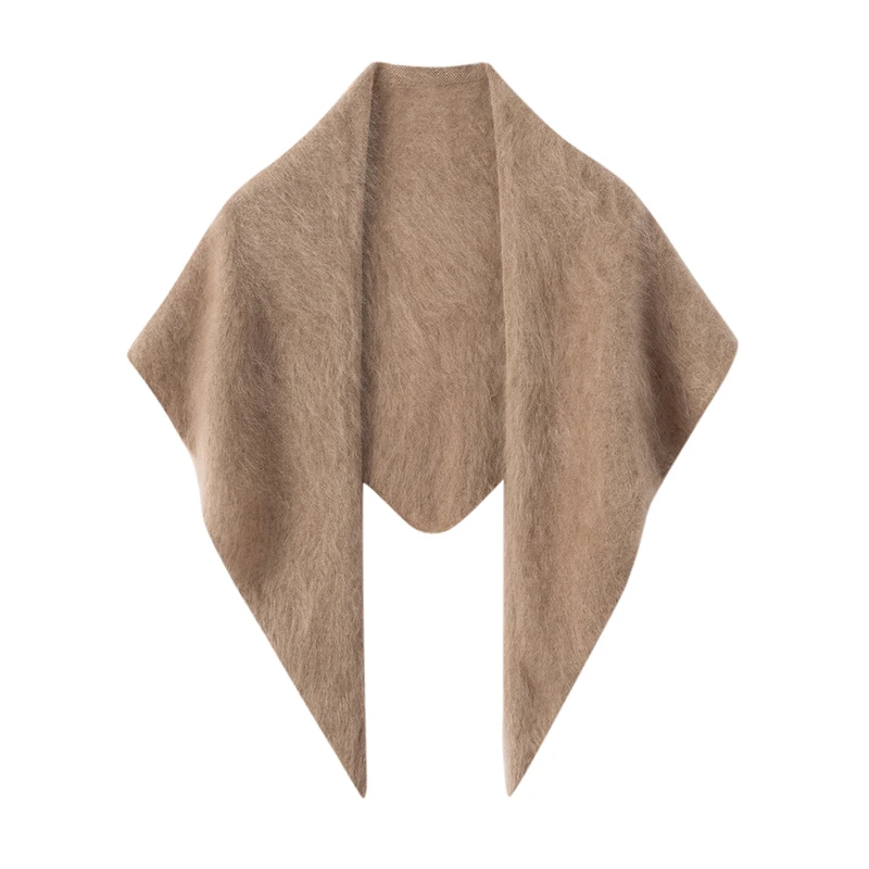 100% Goat Cashmere Triangle Shawl Winter Warm Solid Color Scarf Outdoor Women Casual Solid Color Knitted Soft-Brushed Shawls