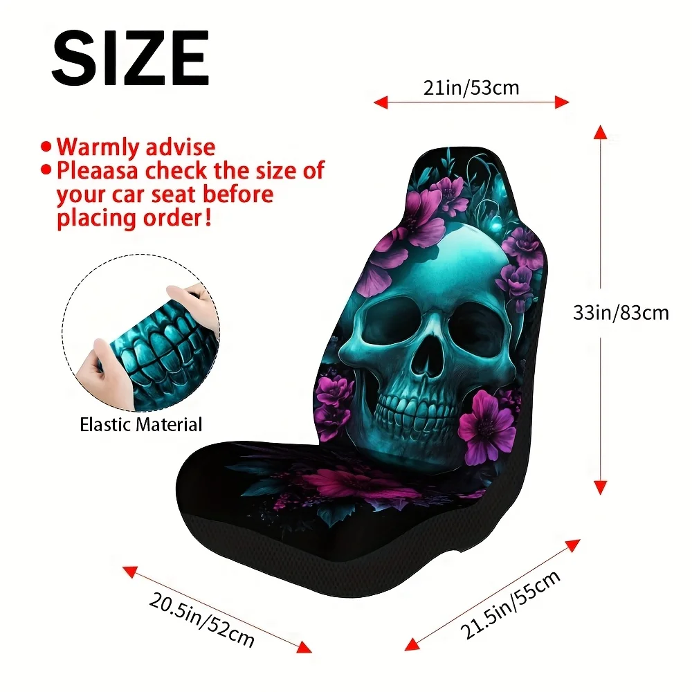 2pcs Universal Car Seat Covers Set, Day Of The Dead Skull Print, Chic Vehicle Seat Covers. Fits Morning School Runs & Evening Pa