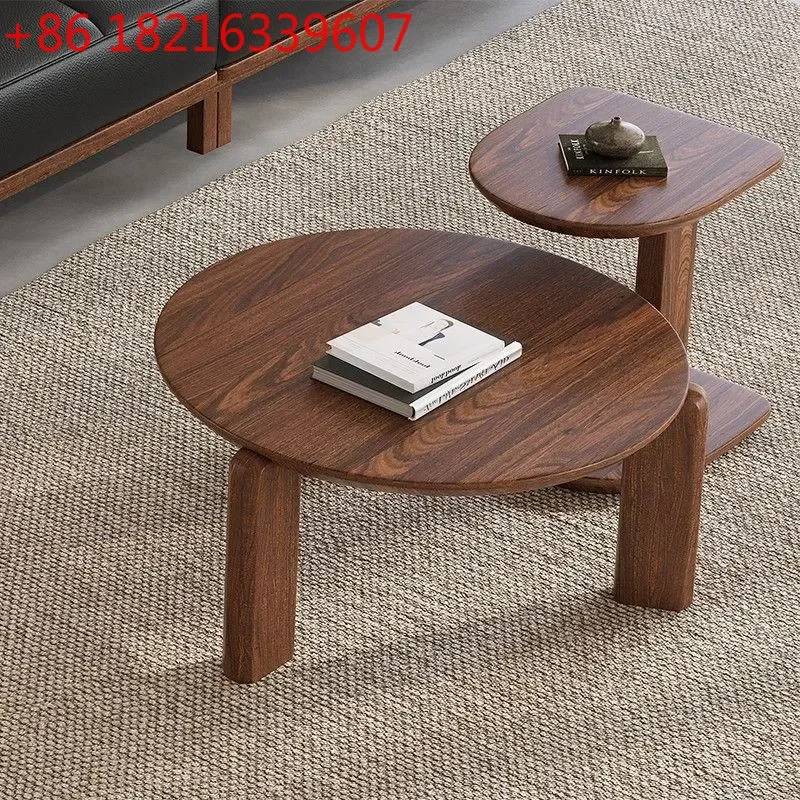 YAO Solid Wood Travertine Coffee Table Minimalist Round Low Tea Table for Small Apartment Living Room Balcony Simple Household
