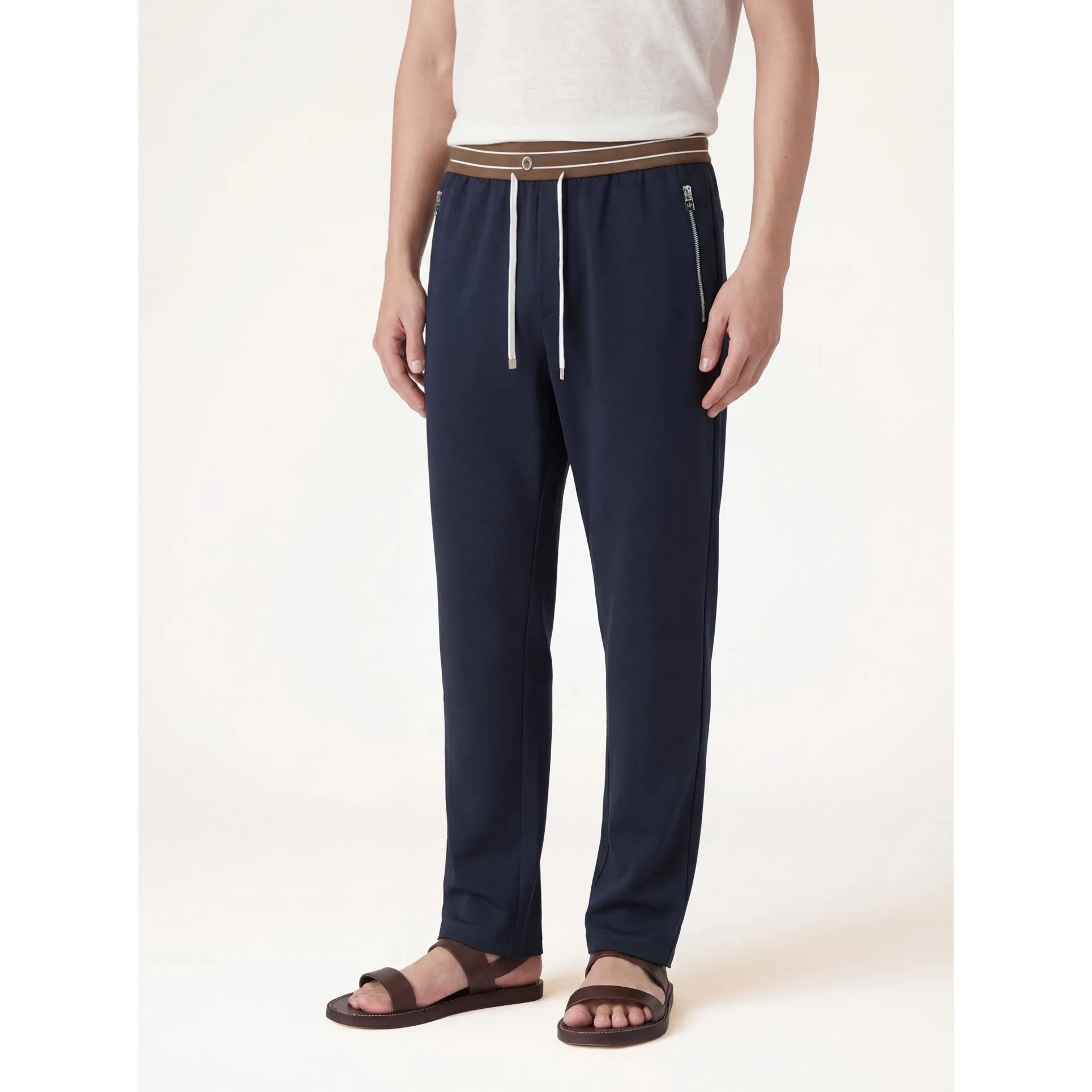 Italian BC old money style 26 spring and summer hemp blend casual pants elastic waist contrasting long pants
