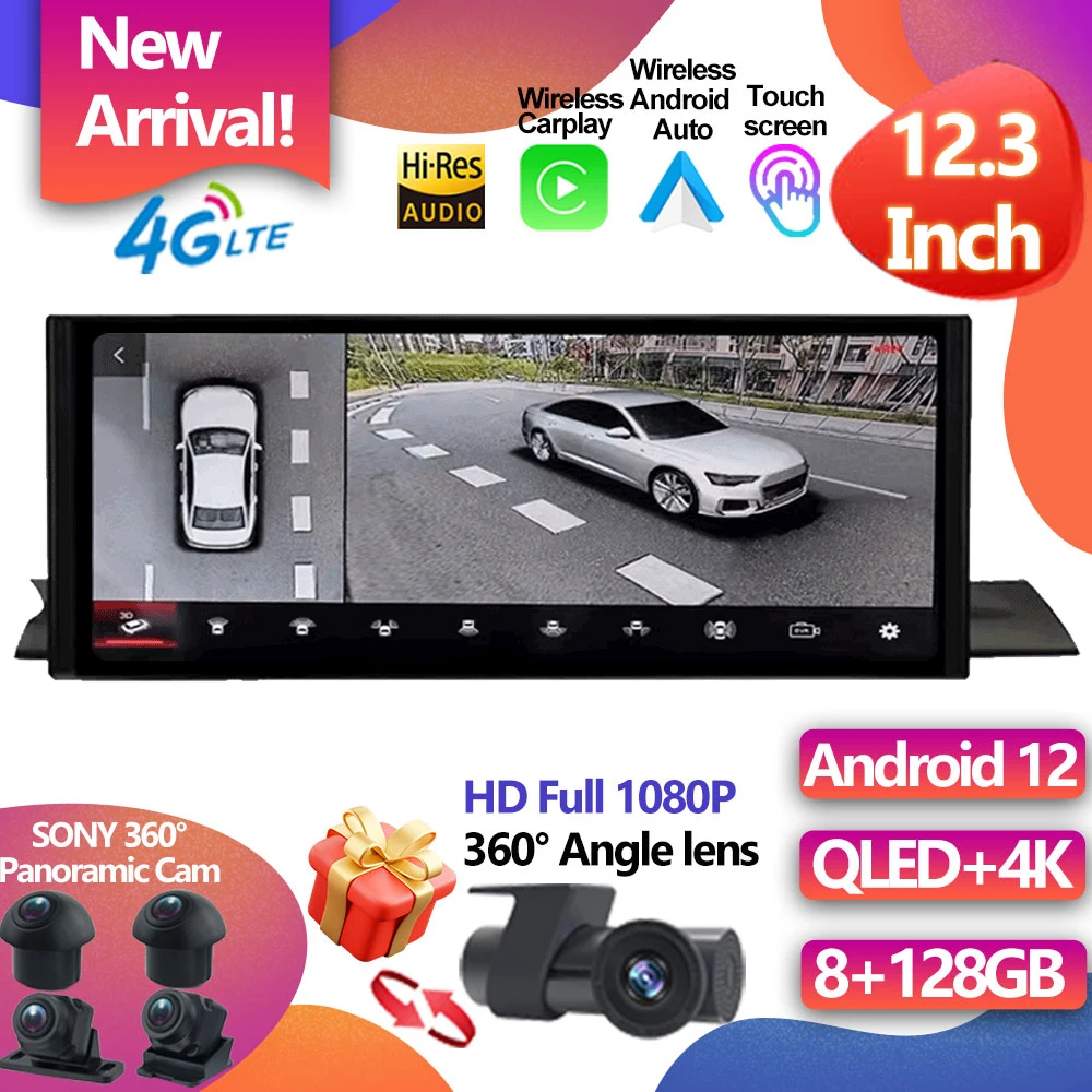 

For Audi A4 A5 S4 S5 A4L B8 2017 - 2020 12.3 Inch Android 12 Car Stereo Multimedia Radio StereoPlayer GPS Navigation 4G LTE WIFI