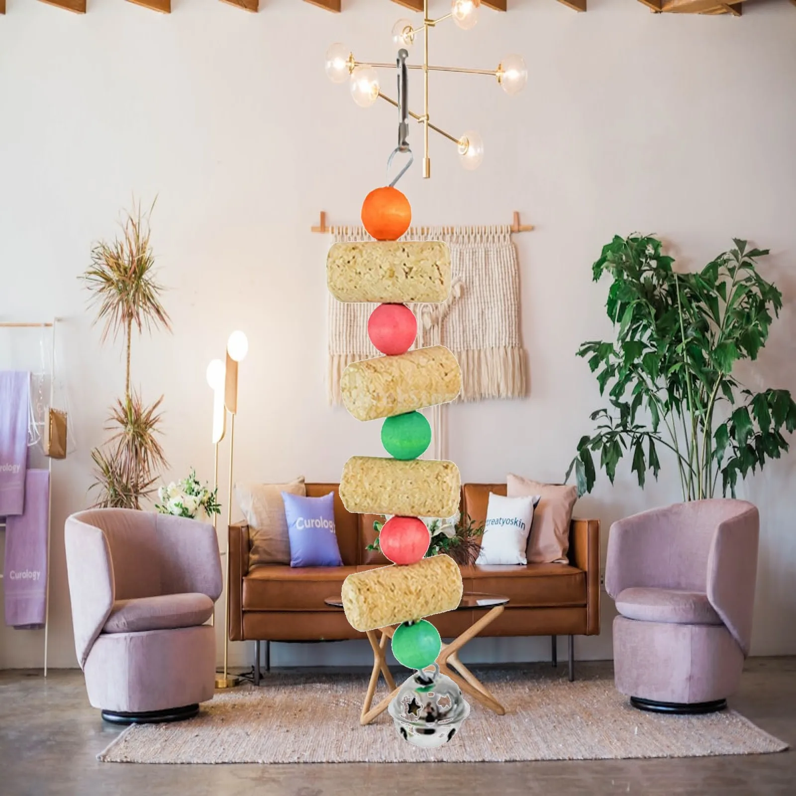 Parrot Cork Bite String Wooden Chewing Toy Climbing Rope for Bird Cage Perch Parakeet Accessories