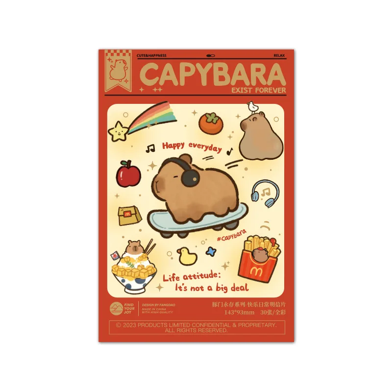 30 Sheets/Set Cute Capybara Postcard DIY Creative Cartoon Animal Greeting Message Cards Birthday Letter Envelope Gift Card