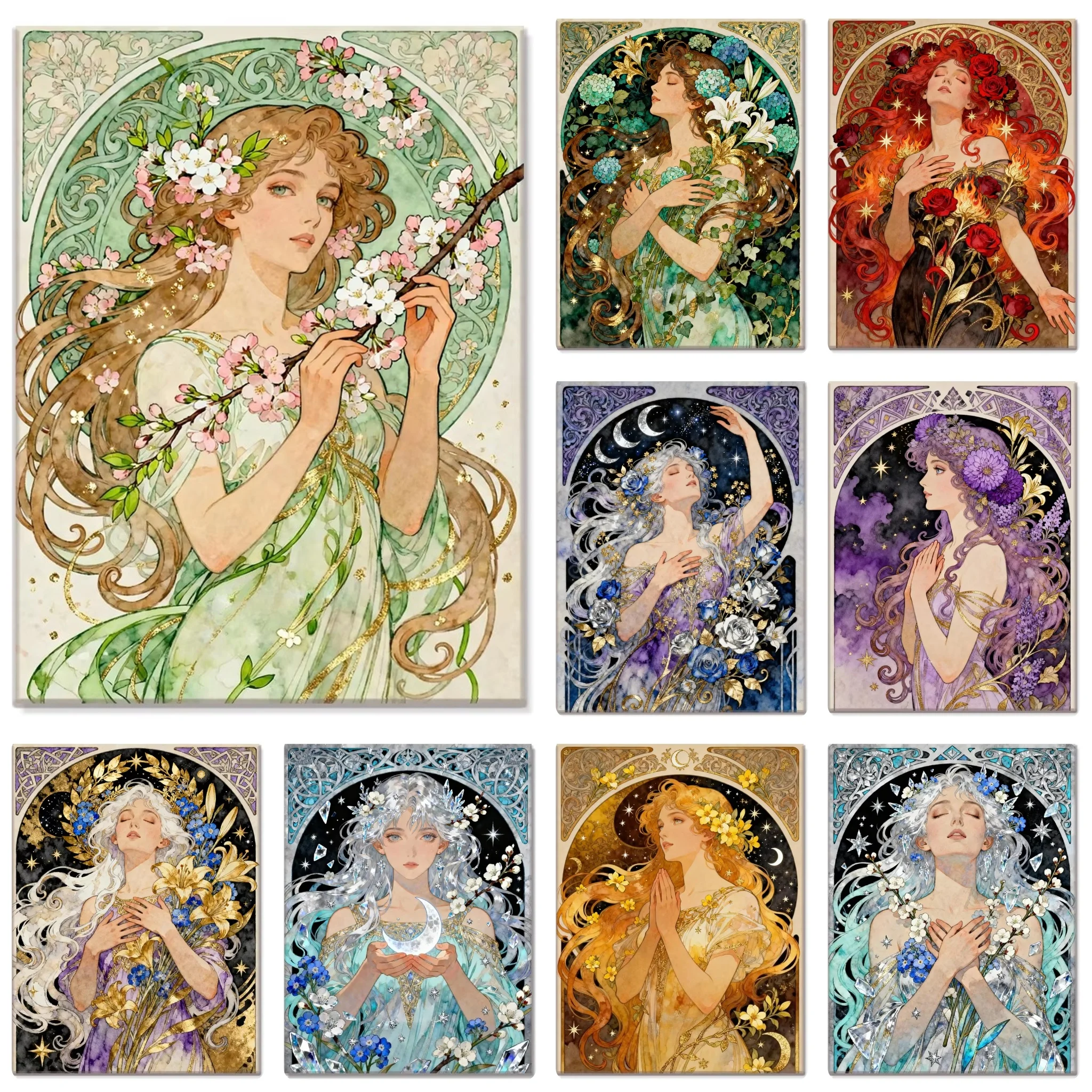 DIY 5D Diamond Painting, Mucha Style Goddess Portrait Collage Art, Hobby Craft for Home Wall Decor, Ideal Gift for Art Lovers
