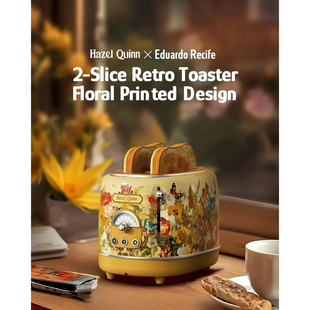 Collaboration 2-Slice Retro Toaster, 6 Browning Levels, 3 Functions-Defrost/Reheat/Cancel, Removable Crumb Tray