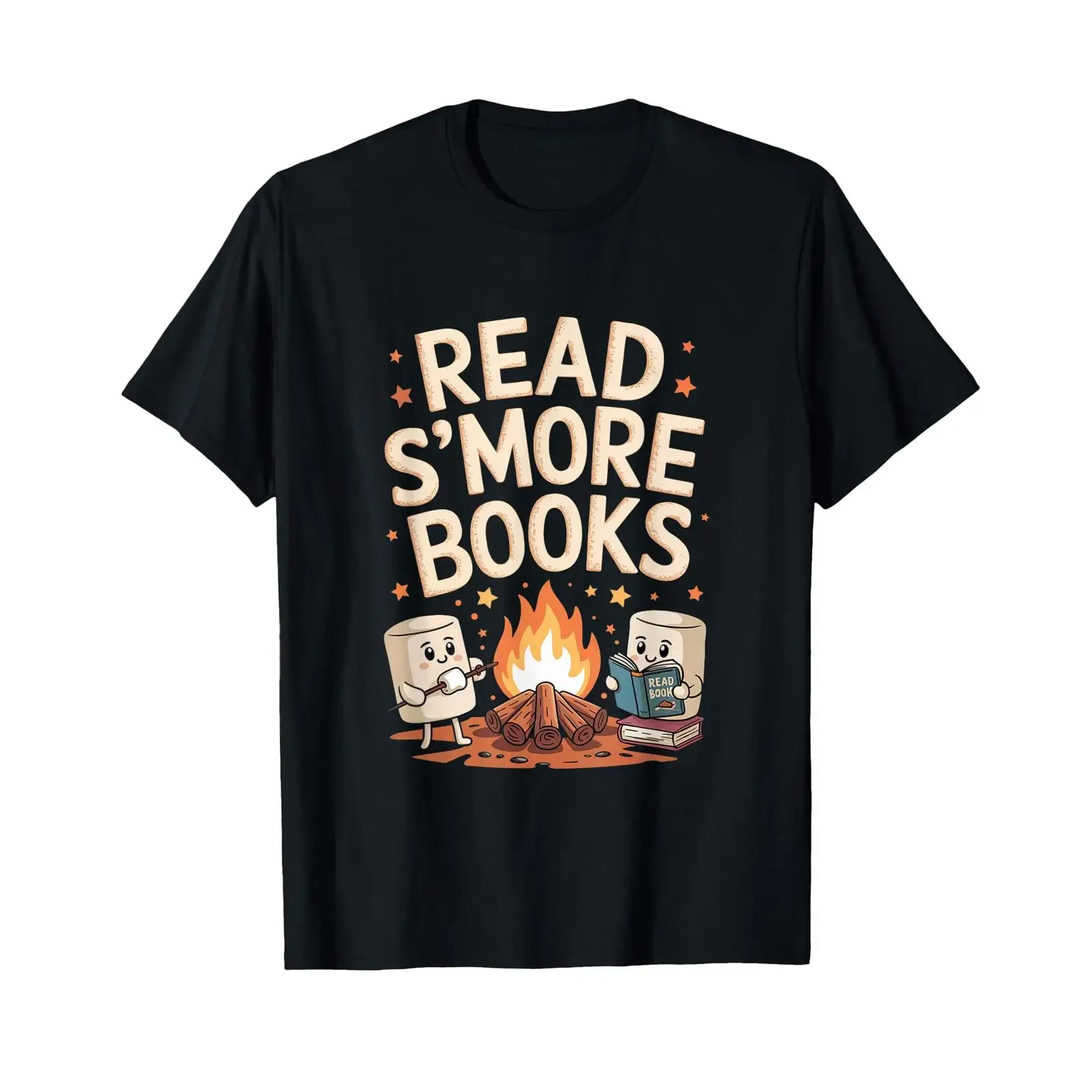 Read S'More Books Camping Outdoors Travel Campfire Smores T Shirt vintage Washed Stretched Soft Unisex Top For Everyday Wear