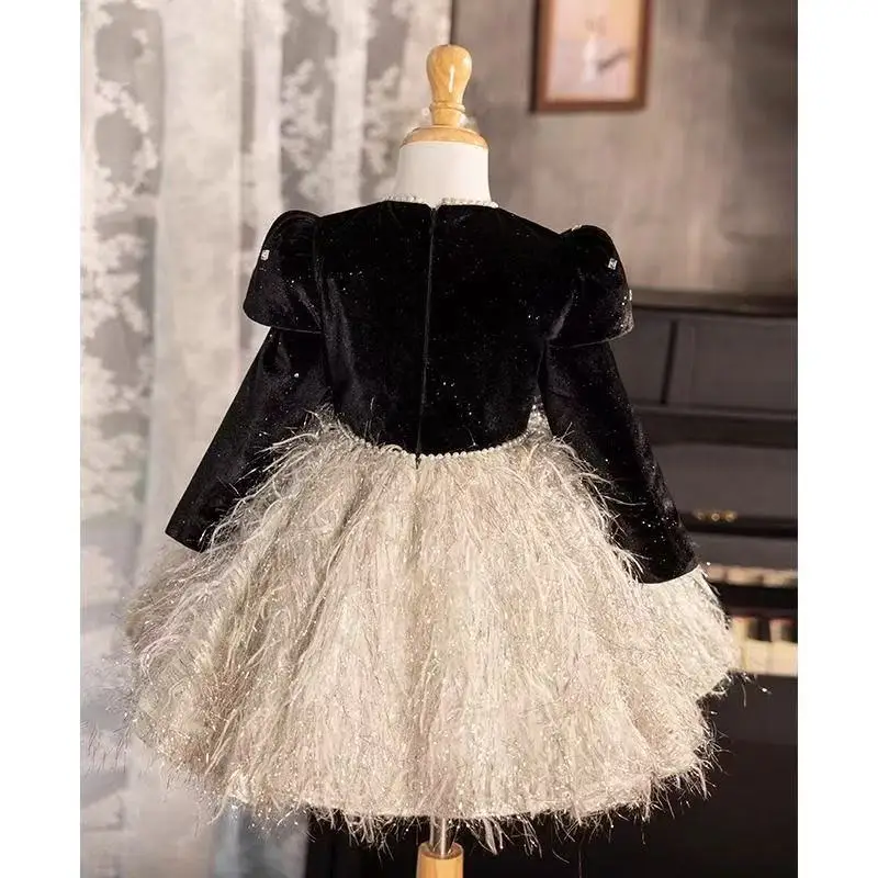 2026 Girls' New Birthday Princess Gown Dress Halloween Light Luxury High-End Piano Performance Host