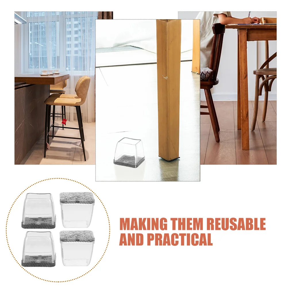 

4 Pcs Furniture Feet Pads Table Leg Boots Covers Floor Protectors Transparent Chair Leg Covers 19-25mm Square Silicone