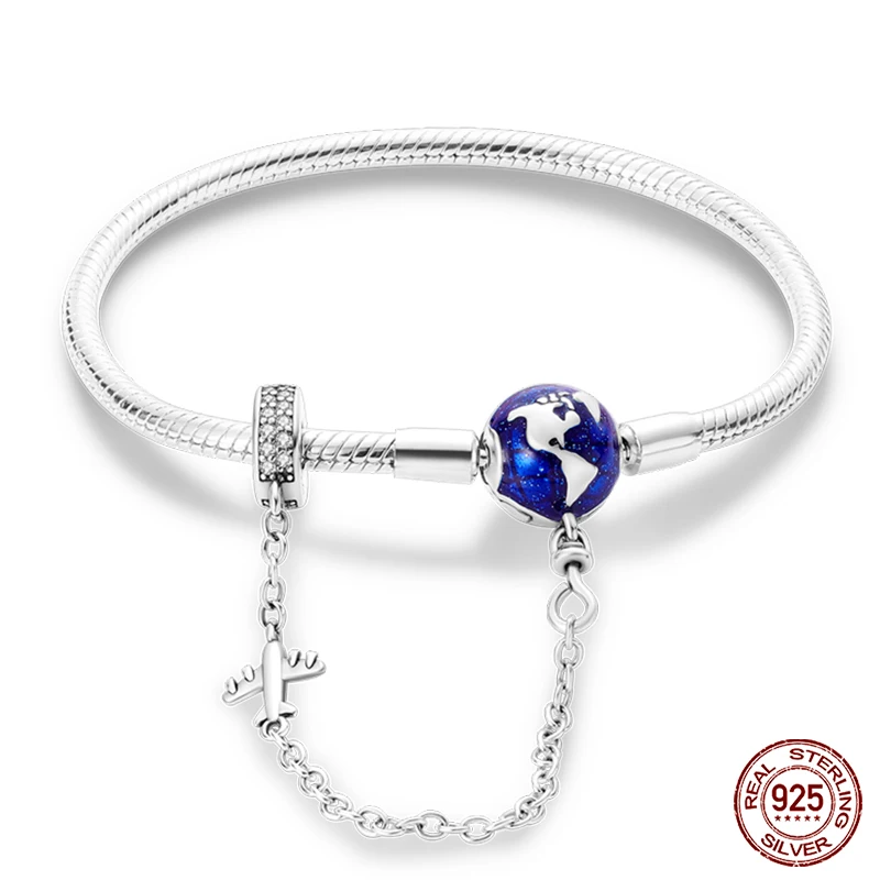 Armband Silber 925, Original 17–20 cm, Stern, Mond, Sonne, vierblättriges Kleeblatt, grüner Zirkon, Armbänder, passend für DIY-Charms, Geburtstag, Schmuck, Geschenke