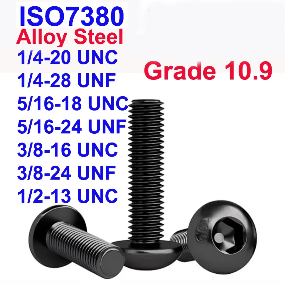 1/4 5/16 3/8 1/2 UNC UNF High Strength 10.9 Grade Round Mushroom Head Hex Socket Allen Bolts, Imperial Button Head Fasteners