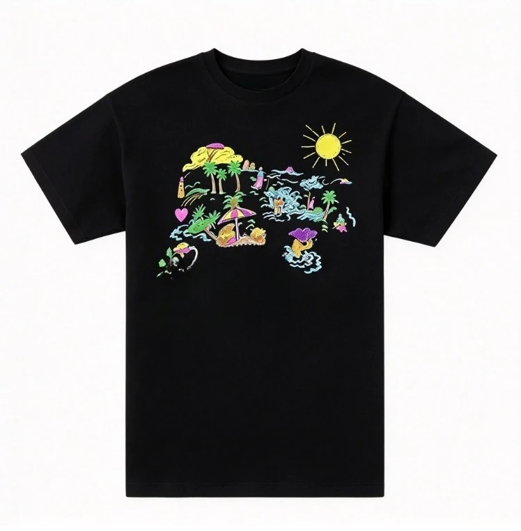 2026 new Best-Seller Trending Tropical Island Cartoon Graphic Oversized Short Sleeve Tee Island Enthusiasts Daily Wear Item