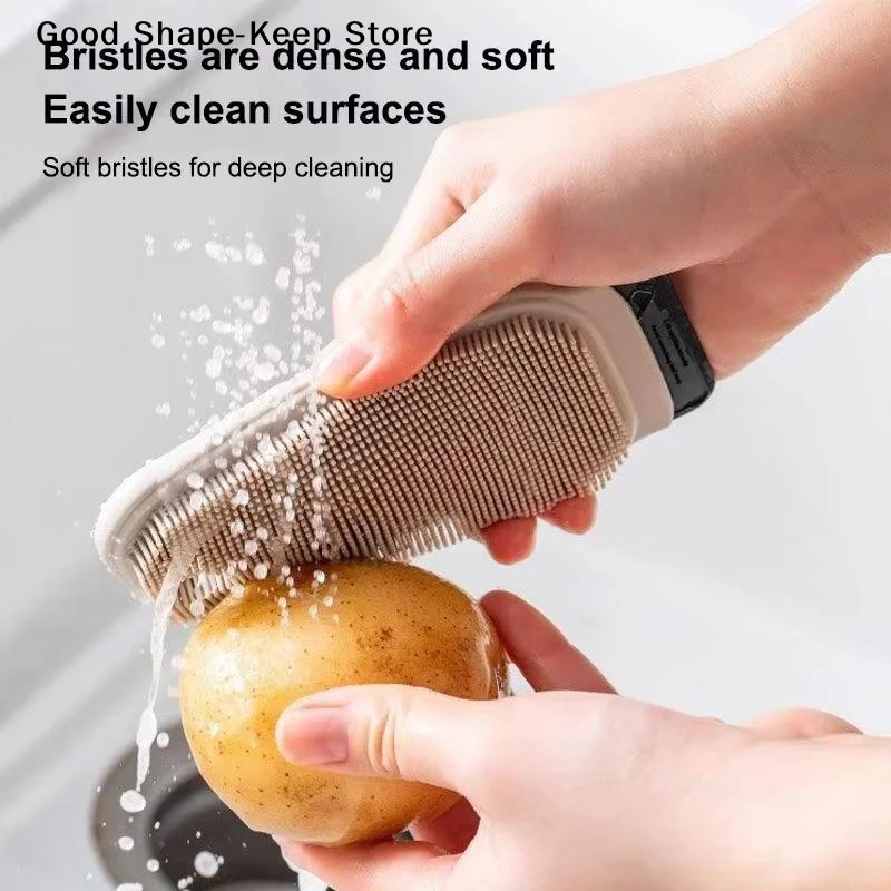 Double-sided TPR Dish Cleaning Brush Easy to Rinse Non-Scratch Multi-Purpose Scrubber for Kitchen Dishes Fruits Vegetables Pans