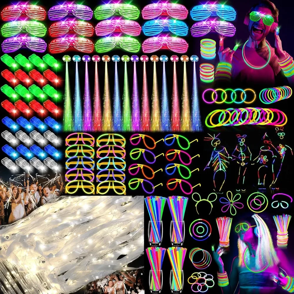 298 Glow in the Dark Party Supplies, 20 wedding wands, 14 LED Hair Clips Fiber Optic