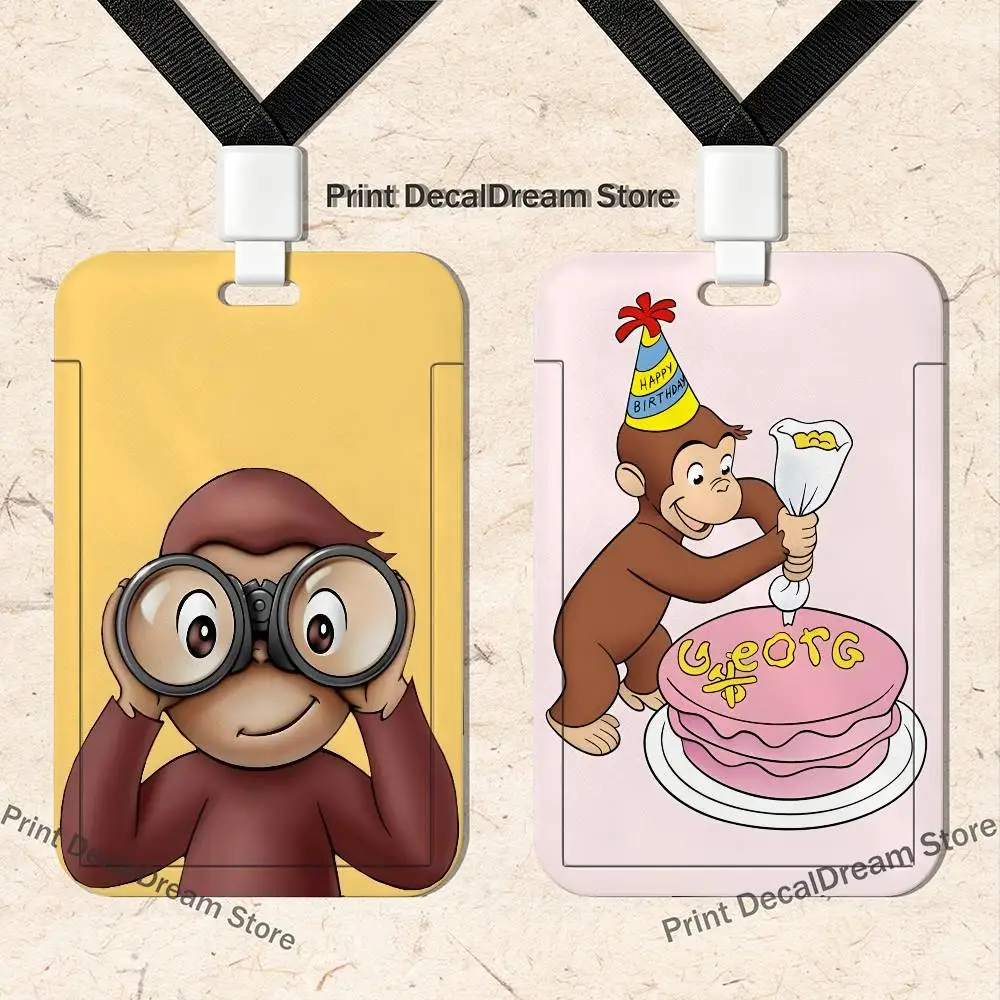 Curious George Monkey Art Card Holder Lanyard Camera Neck Strap Credit Card Case ID Badge Credentials Protection