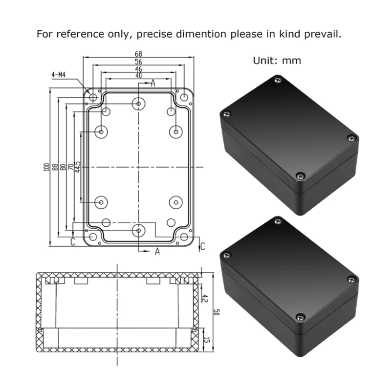 Boîtier d'instruments de projet en plastique ABS, boîtier étanche, boîte de projet électrique, boîte de jonction, noir, extérieur