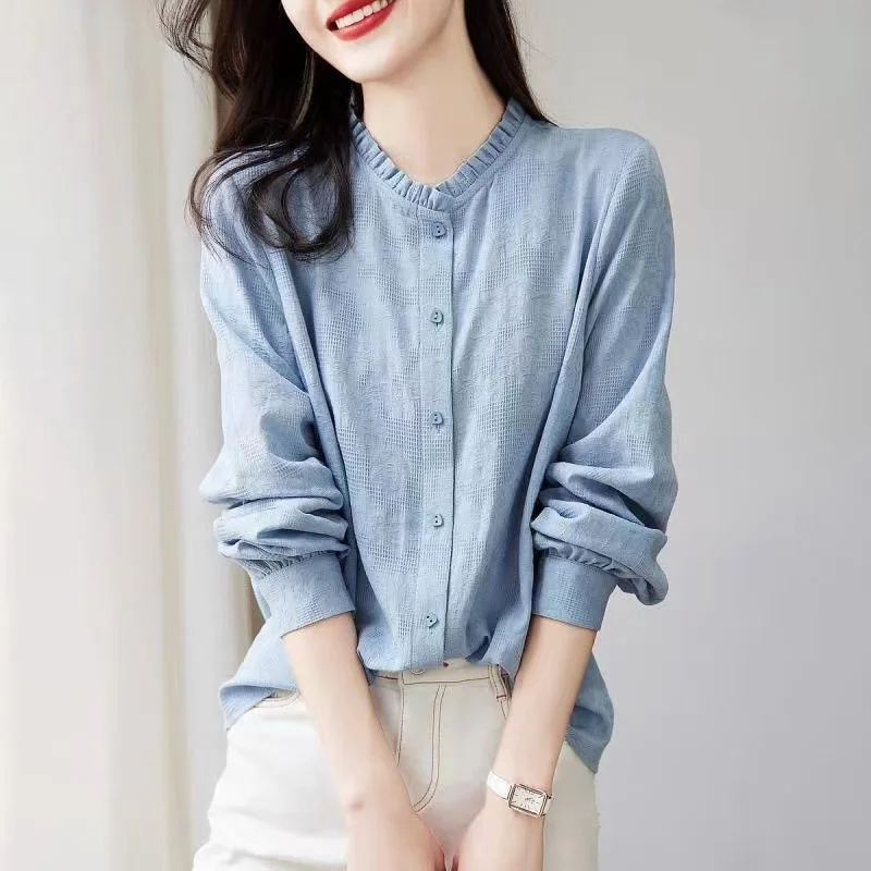 Blouses Loose Thin Solid Ruffled Button Straight Casual Elegant Trend Simplicity Spring Summer Comfortable Women\'s Clothing 2022