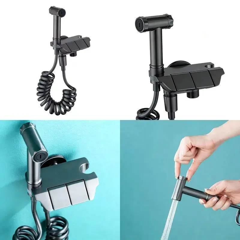 Piano Key Brass High Pressure Seat Bath Sprayer Shattaf Toilet Accessory Set 1 in 2 out Angle Valve, Easy to Install, Wall