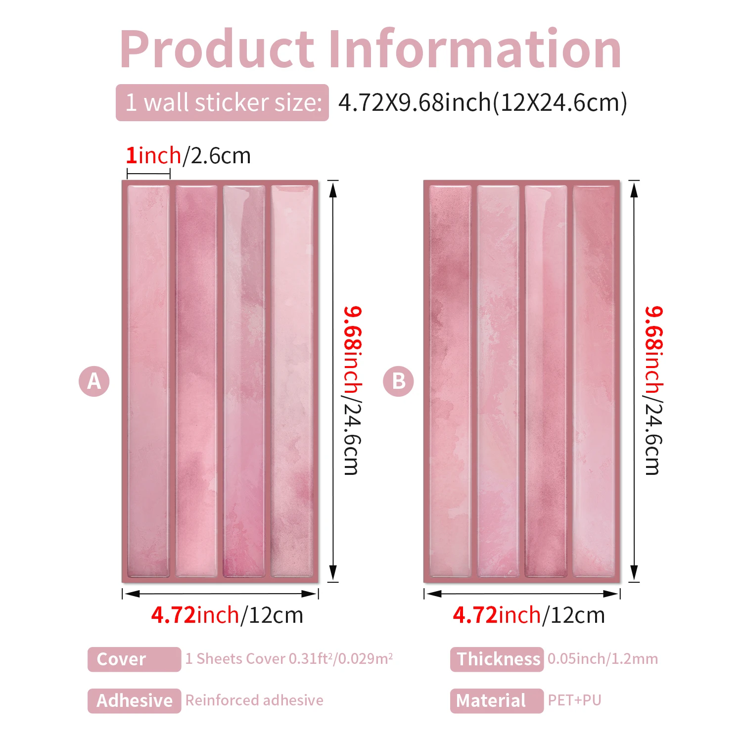 3D Gel Vinyl Pink Self-Adhesive Paper 4.72x9.68' Waterproof Peeling Kitchen Splash Proof Bathroom Decorative Tiles view 5