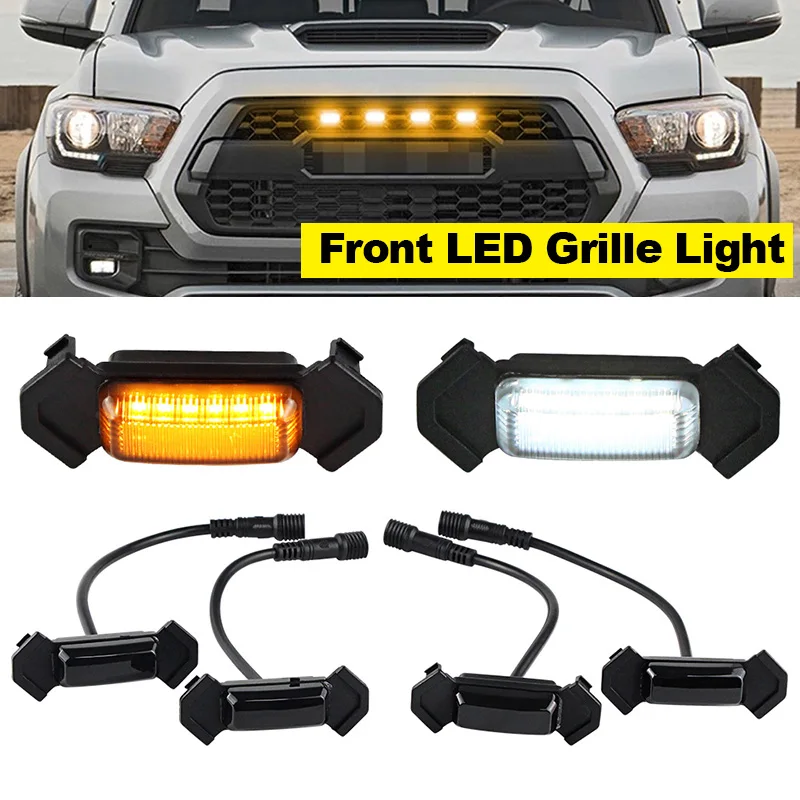 

4pcs Car Front LED Grille Light for Toyota Tacoma 2016-2019 TRD PRO Amber White Grill Light Eagle Eye Lamp Off Road Trunk SUV