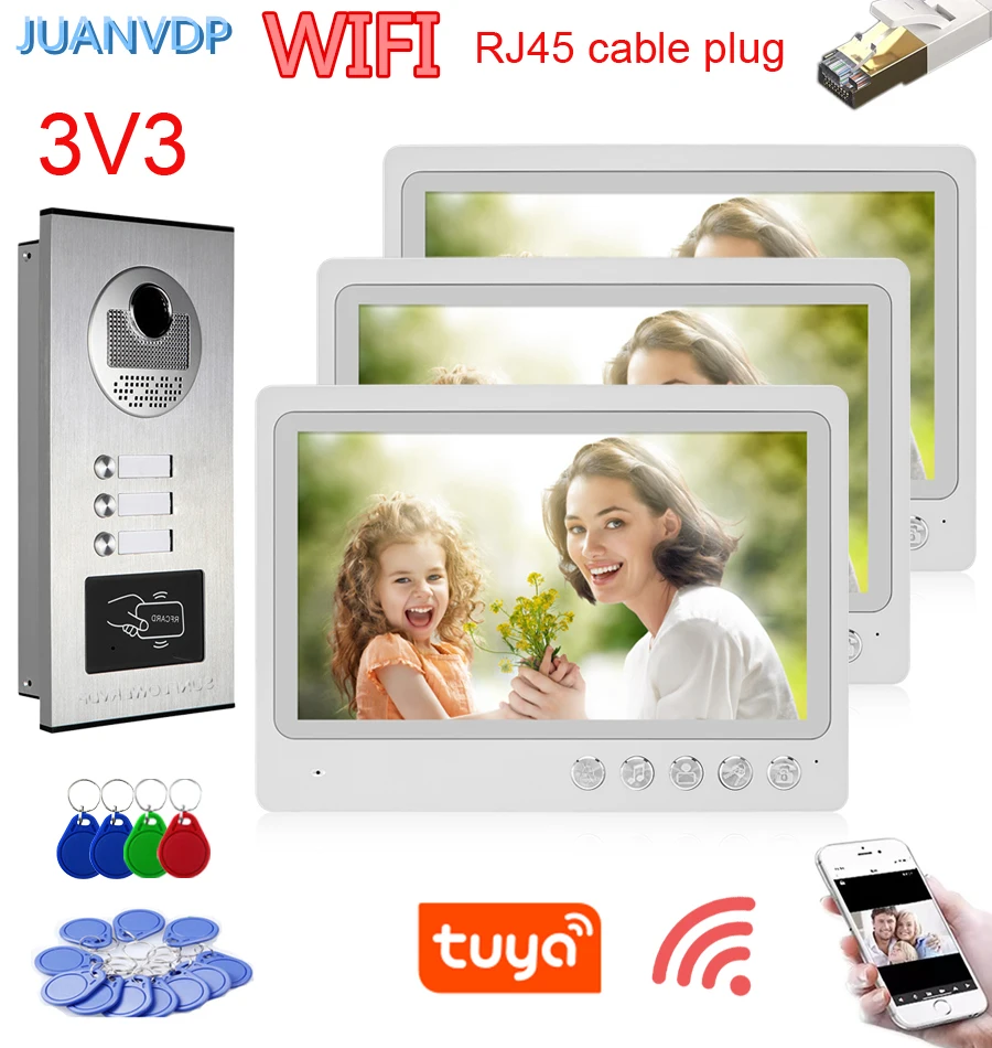 9” Wifi Video Intercom Door Phone System for Home Video Doorbell Rfid Camera RJ45 Cable Plug Color Monitor for 2/3/4/6 Floors