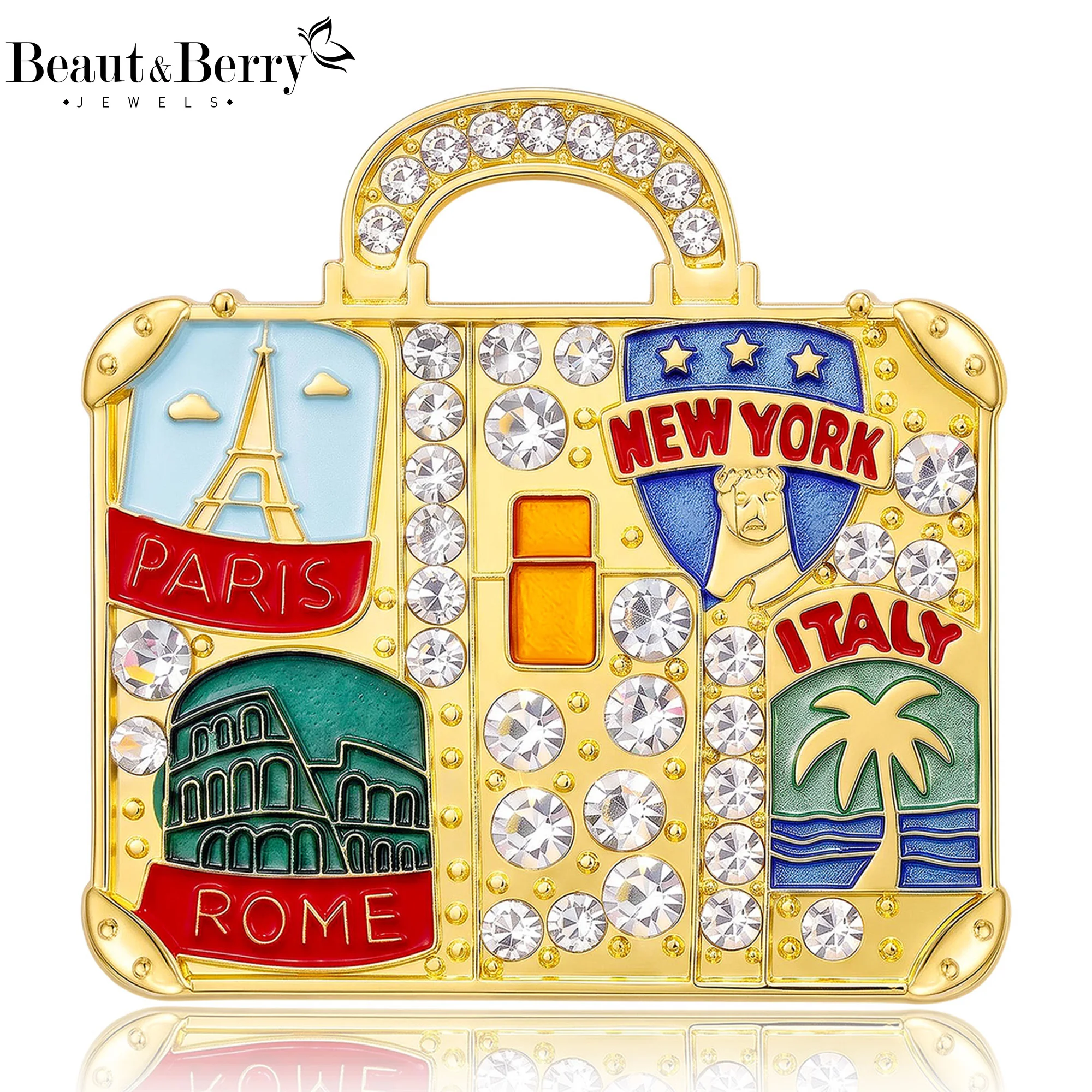 Beaut&Berry Trendy Enamel Creative Travel Bag Brooches for Women Unisex Novelty Pins Casual Party Jewelry Accessories Gifts