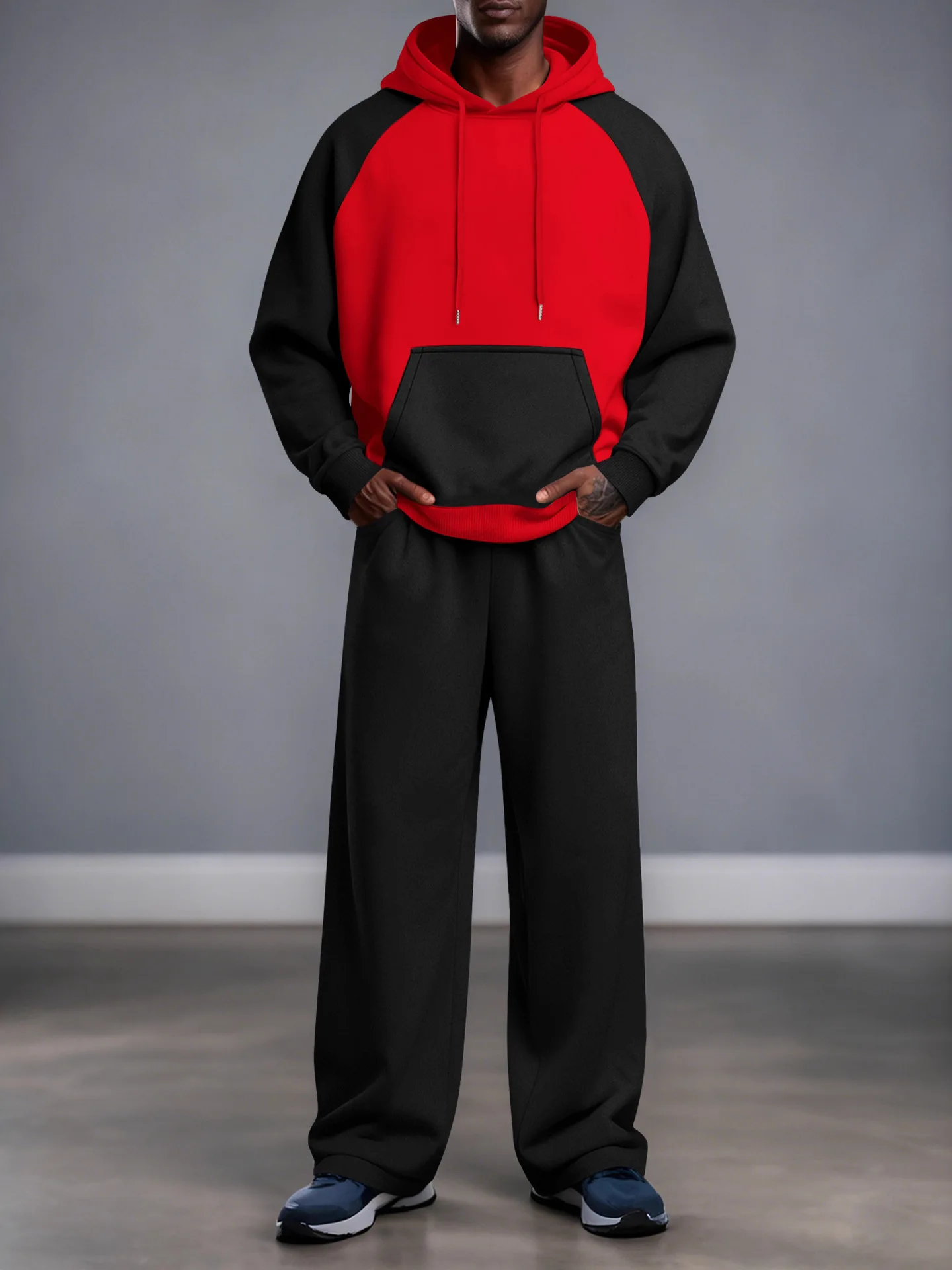 

Hooded Sweatshirt Fleece Lined Casual Two Piece Set Men's Autumn Long Sleeve Polyester Leisure Sportswear Ensemble