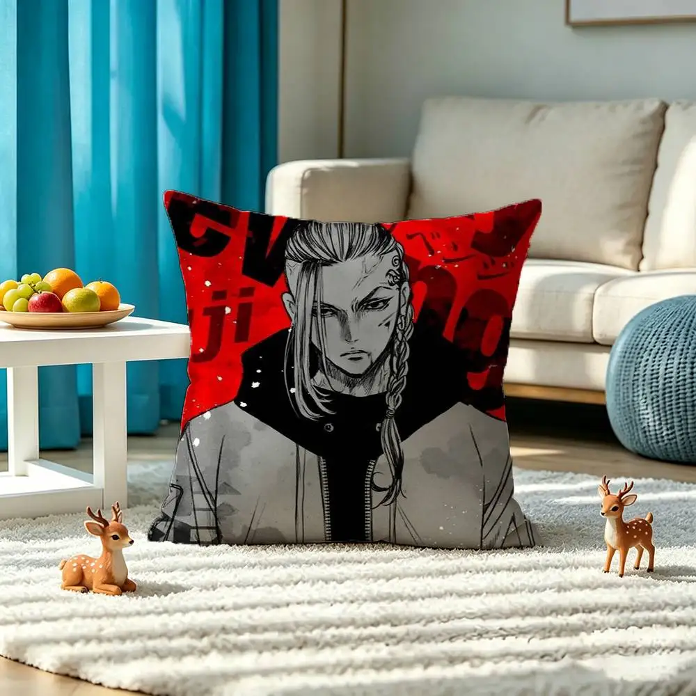 A-Tokyo Revengers Ken Ryuguji Pillow Case Square Double-Sided Sofa Cushion Cover Bedroom Bedside Pillow