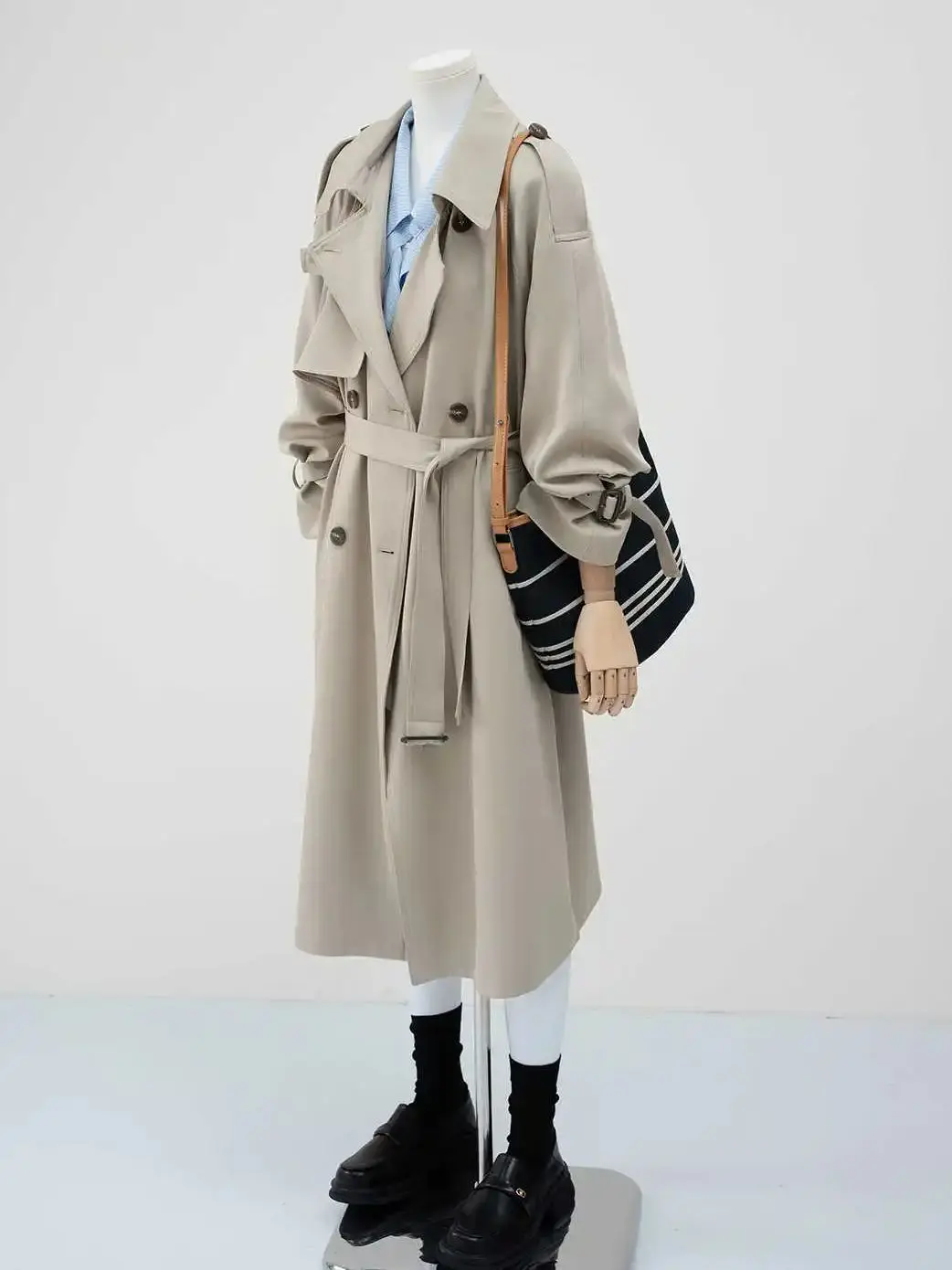 

Chic Double Breasted Trench Coat For Women Spring Autumn Solid Color Loose Mid-length Coat Fashion Female Outerwear