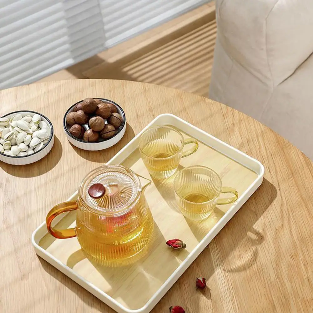 

Wood Pattern Tea Tray Fruit Serving Holder Modern Wood Pattern Tea Cup Tray Multi-functional Anti-slip Holder Rack for Heavy