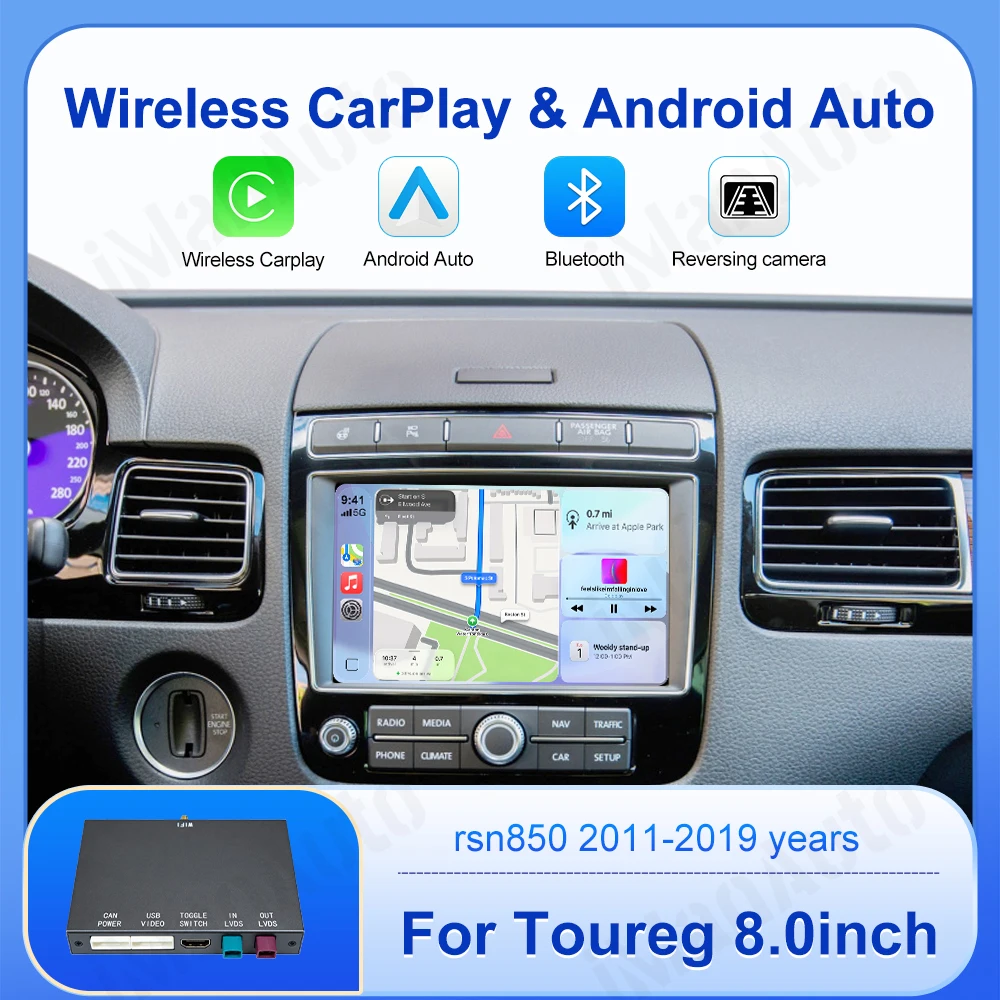 IMANAUTO Wireless CarPlay AirPlay Box Android Auto Module for VW Touareg RNS850 7P With Camera Support