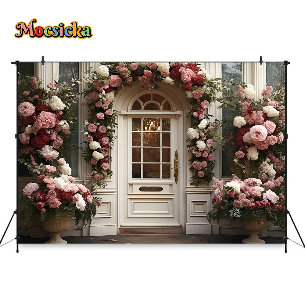 Colorful Flowers Background Wall Arch Door Decor Wedding Bride Show Backdrop Photobooth Girl Birthday Art Portrait Studio Banner