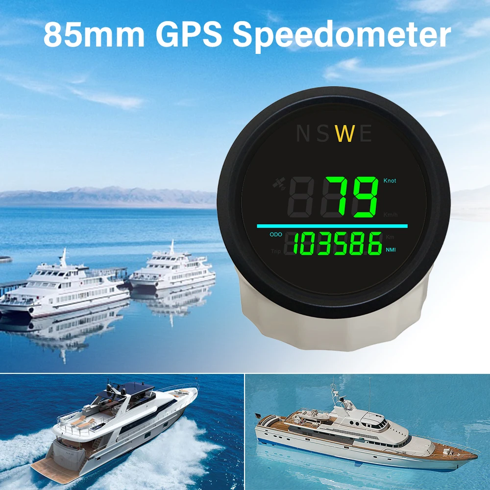 

Rhaxel 85mm GPS Speedometer Knots KM/H with Tripmeter Odometer NSWE Indicator Waterproof for Boats Vessels 12V 24Volts