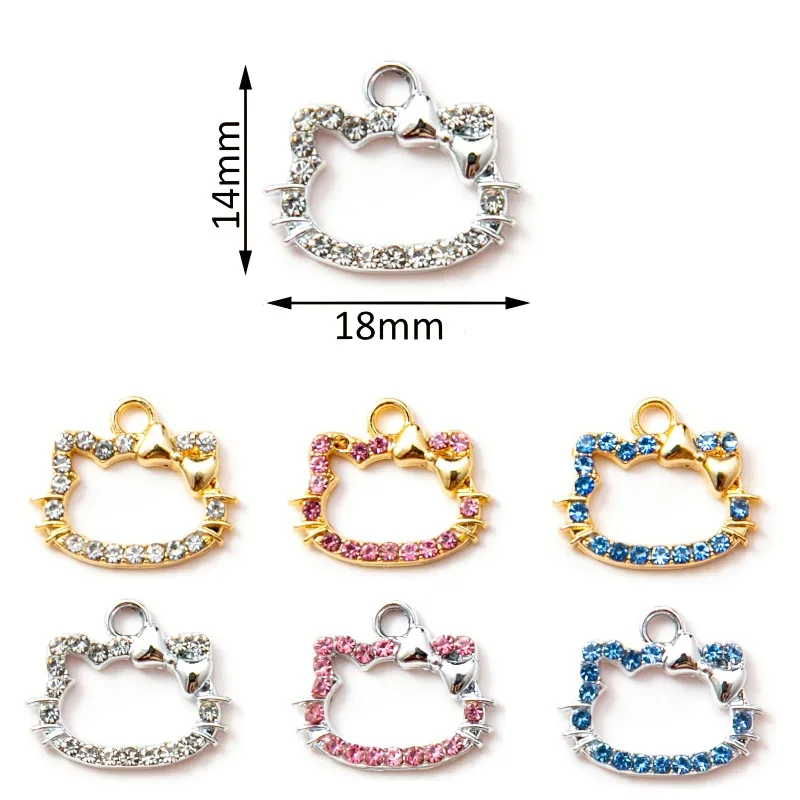 10pcs Hello Kitty Charms for Earrings Bracelets Pendants Necklaces Cartoon Cute Diamond Accessories DIY Jewelry Supplies