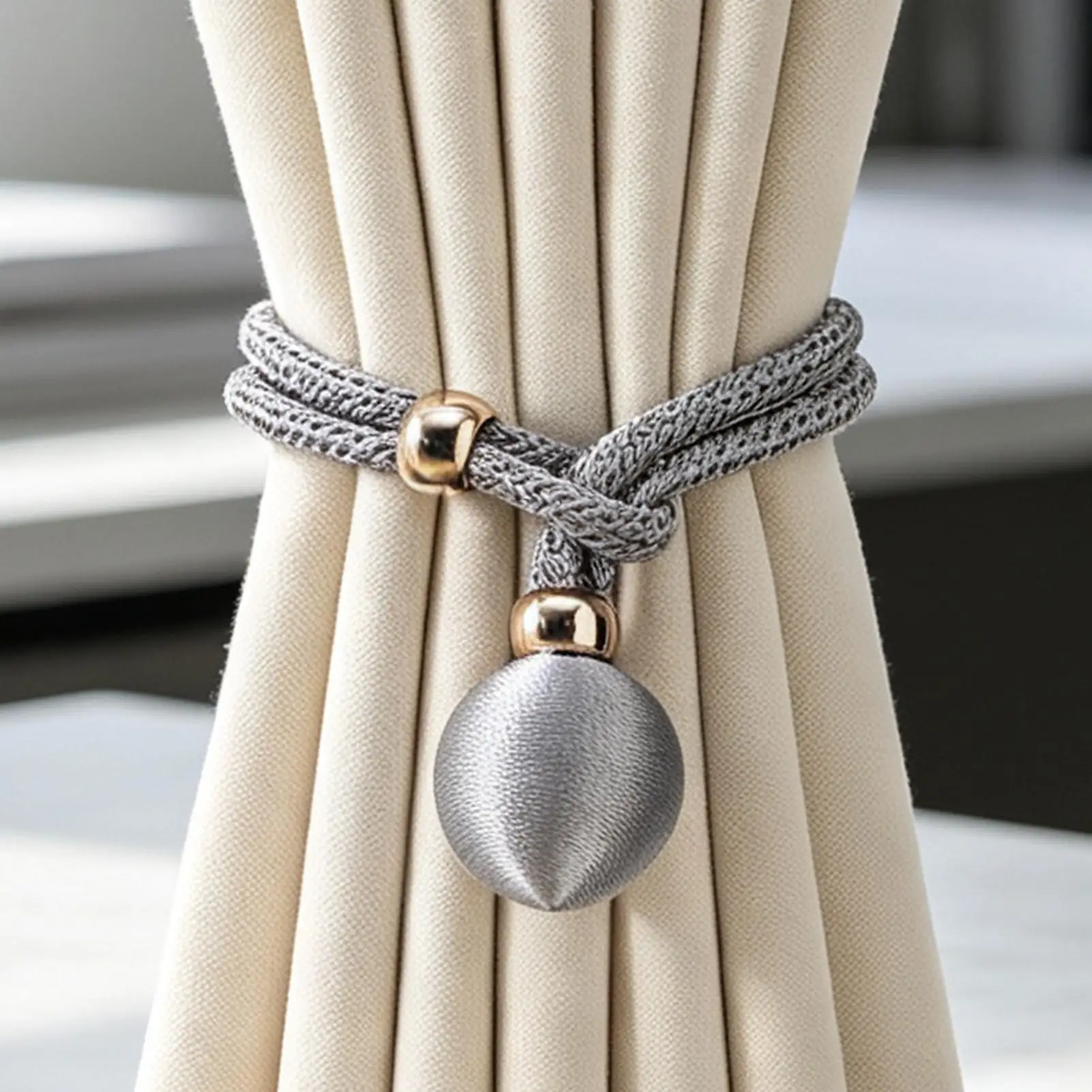 2Pcs Adjustable Curtain Tiebacks Ball Shape Drape Holdbacks Decorative Curtain Clips No Drill Window Drapery Holders Buckle
