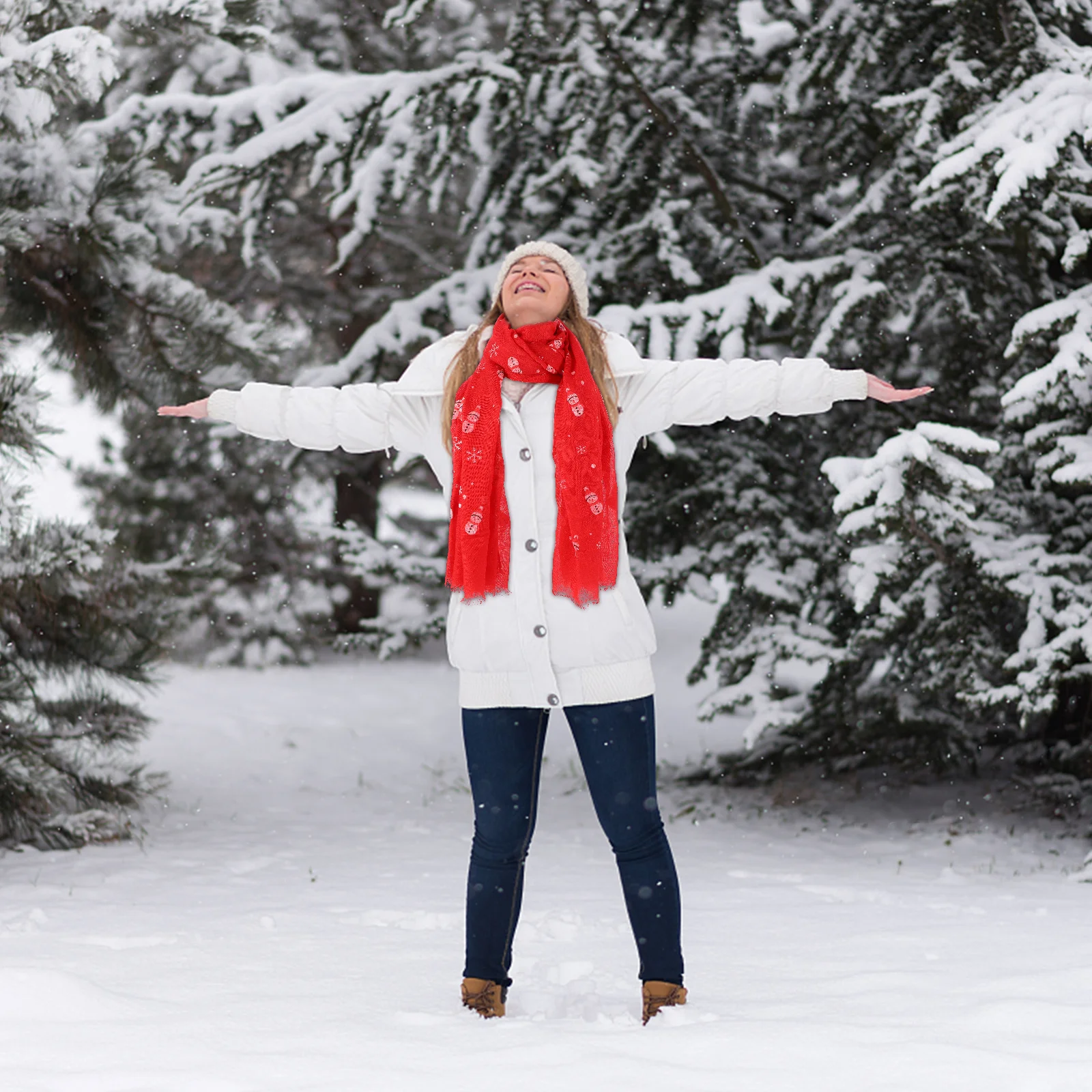 

1Pcs Christmas Snowman Snowflake Pattern Long Scarf Women Voile Shawl Breathable Fashion Festival Gift Snowman Printed Scarf