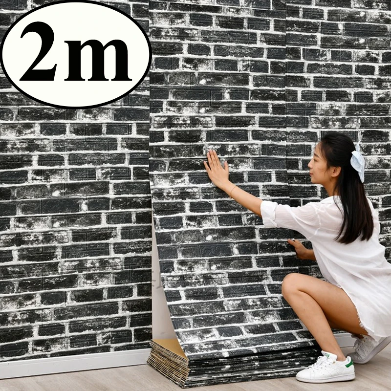 70cmx2m 3D Continuous Retro Imitation Brick Wall Sticker Self-adhesive Waterproof Wallpaper Living Room Bedroom Wall Decoration